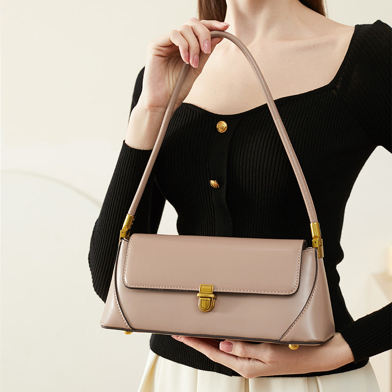 Women's Niche Baguette Genuine Leather Underarm Summer Tote Bags