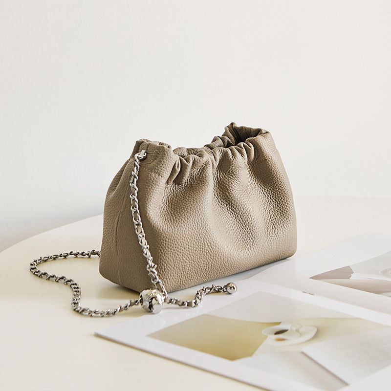 Women's Summer Chain Pleated Cloud Genuine Leather Small Square Bags