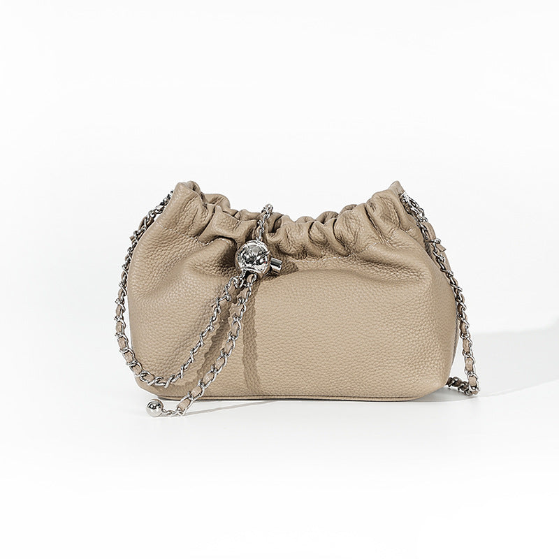 Women's Cloud Underarm Genuine Leather Golden Ball Chain Small Square Bags