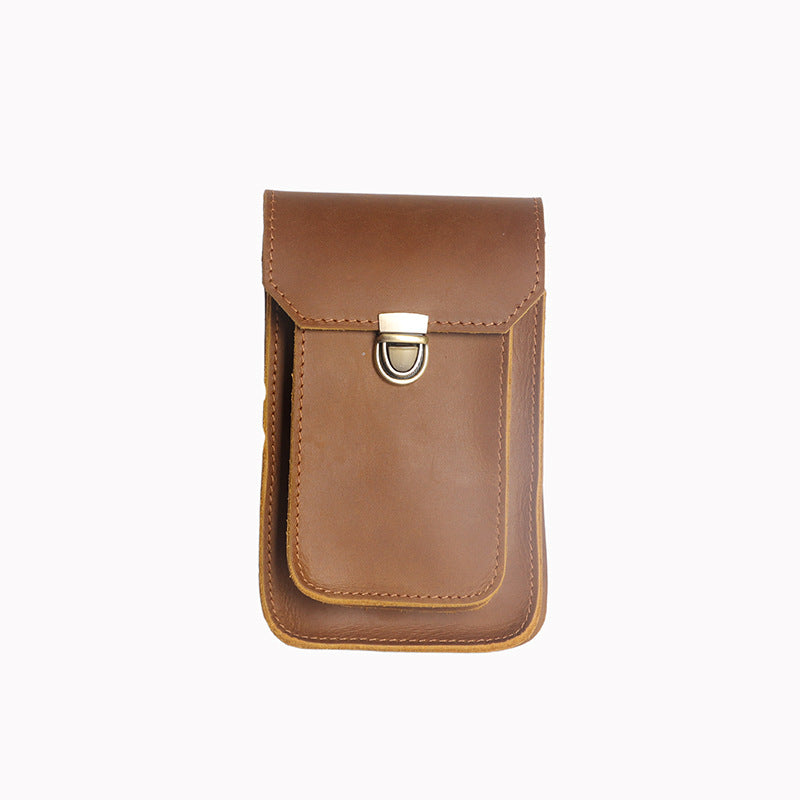 Men's Crazy Horse Leather Inch Mobile Vertical Bags