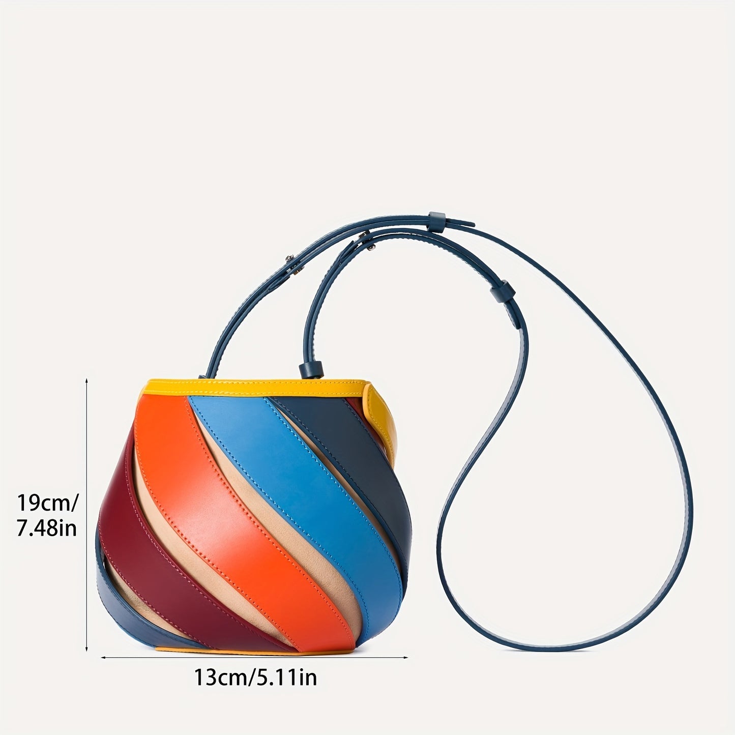 Design Rainbow Contrast Stitching Geometric Cylinder Bucket Bags