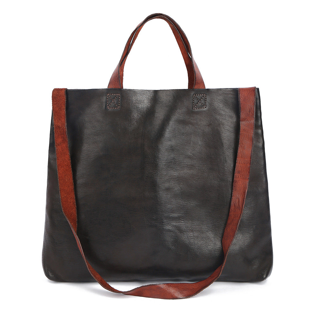 Women's Leather Simple Retro Large Capacity Idle Tote Bags