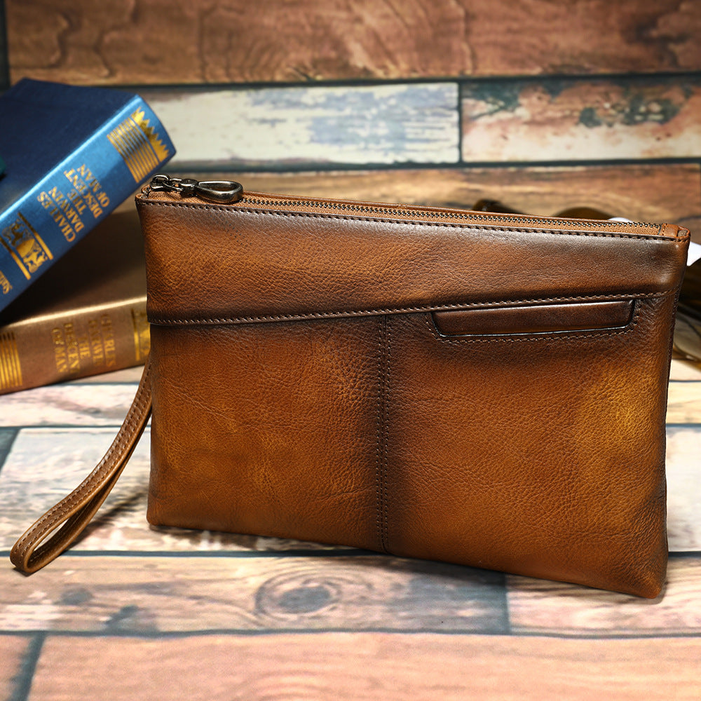 Men's Genuine Leather Clutch Vegetable Tanning Envelope Men's Handbags