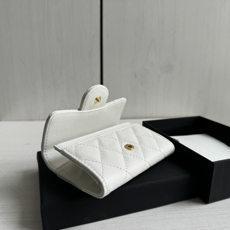 Slot Rhombic Caviar Pattern Cowhide Leather Card Holder