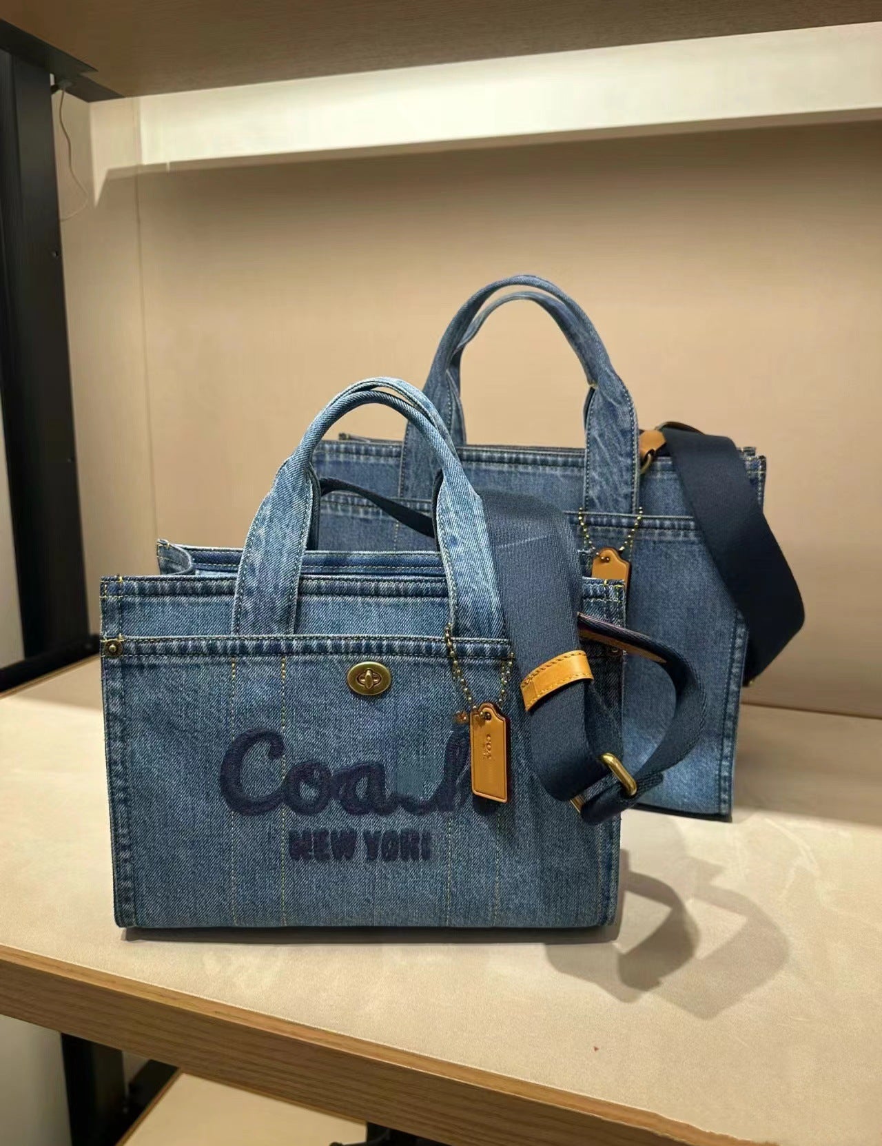 Washed Denim Canvas Portable Large Capacity Tote Bags