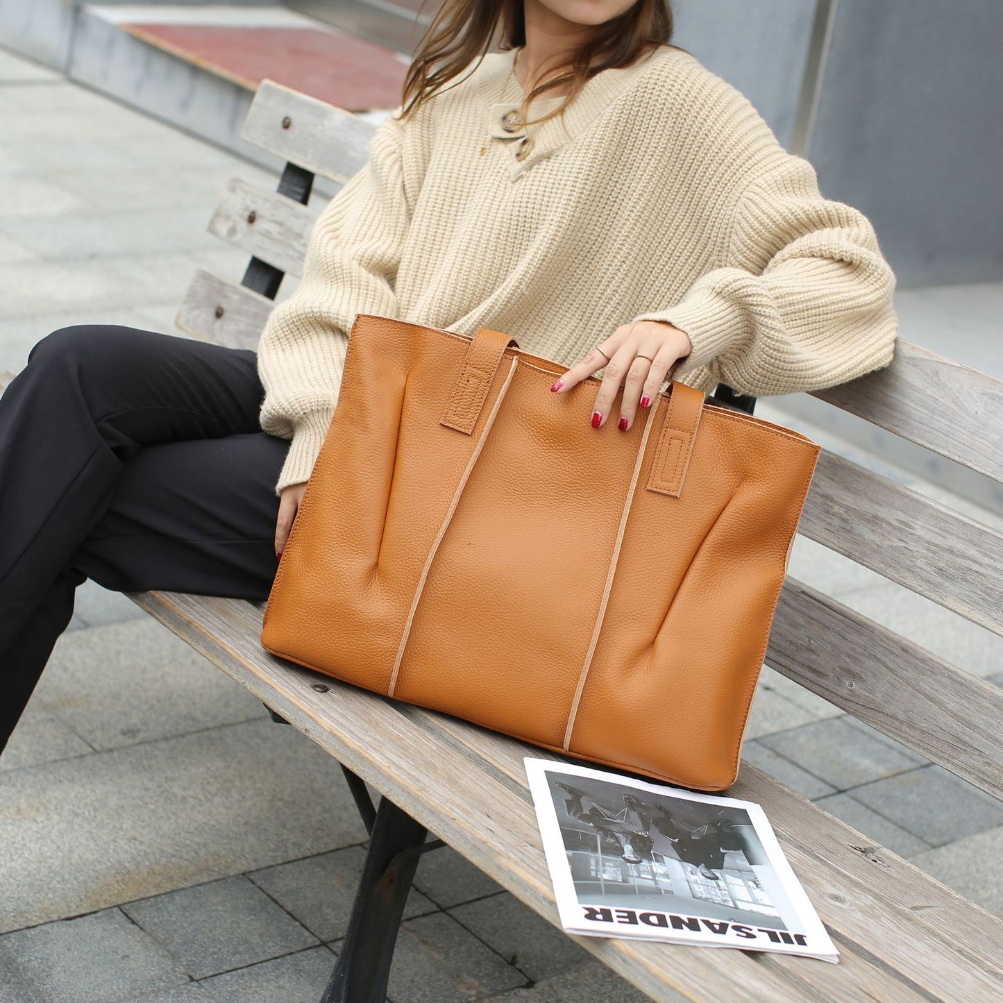 Women's First Layer Cowhide Large Portable Lady's Shoulder Bags