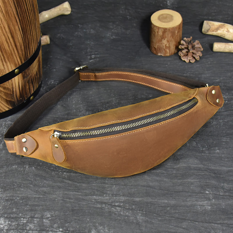Women's & Men's & Horse Leather Genuine Blue Black Men's Chest Bags