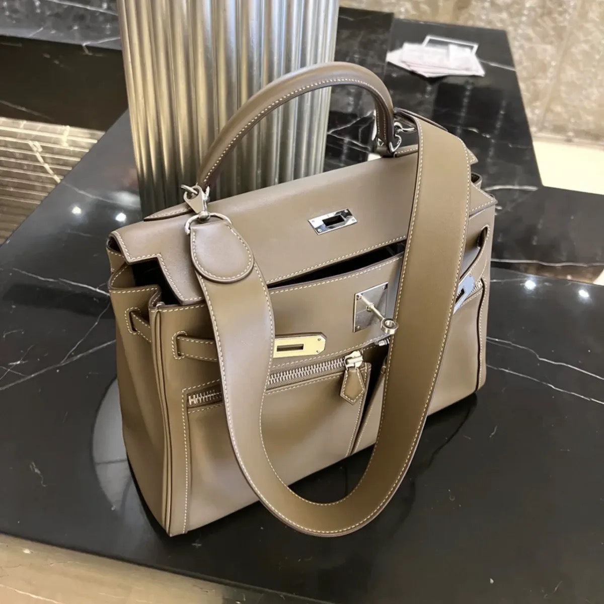 Top Layer Cow Leather Wide Strap Handbags