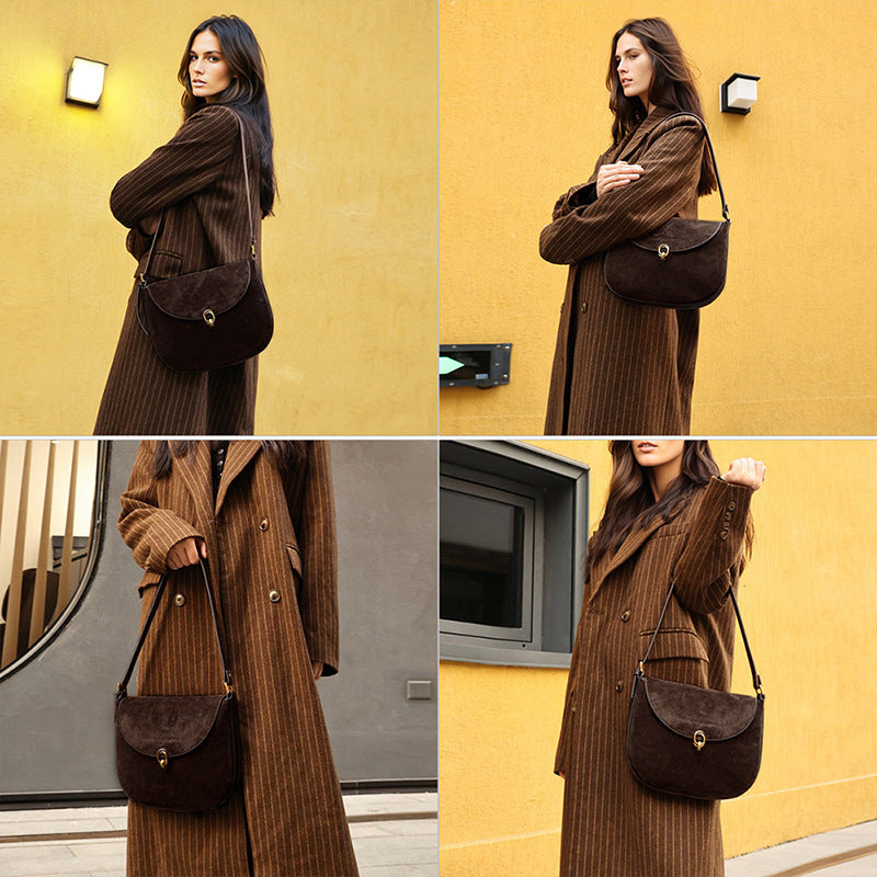 Women's Suede Leather Fashion Underarm Genuine Large Armpit Bags