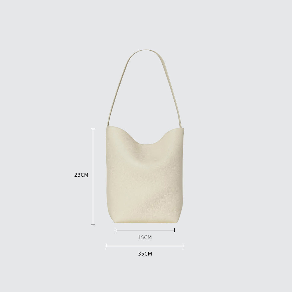 Cowhide Lychee Pattern Large Capacity Commuter Bucket Bags
