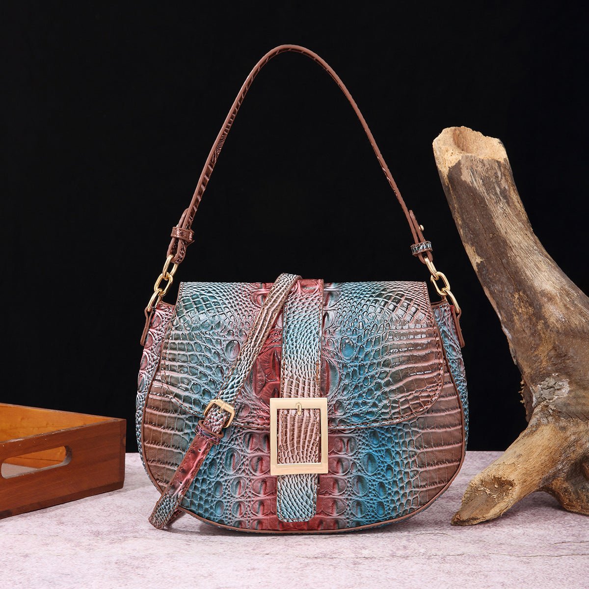 Women's Retro Hand-held Underarm Baguette Crocodile Pattern Crossbody Bags
