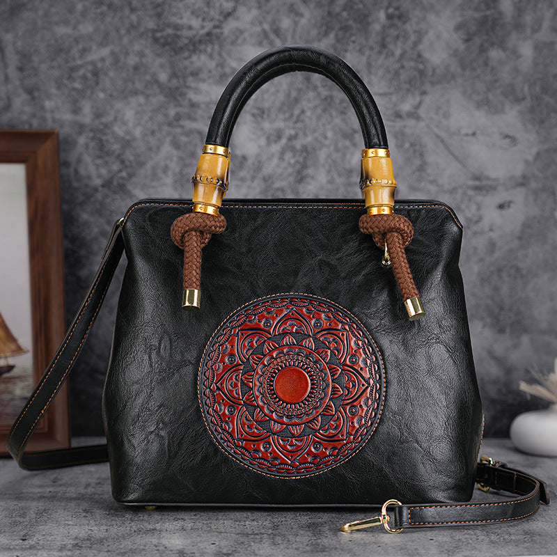 Autumn Retro Embossing Brushed Bamboo Large Crossbody Bags