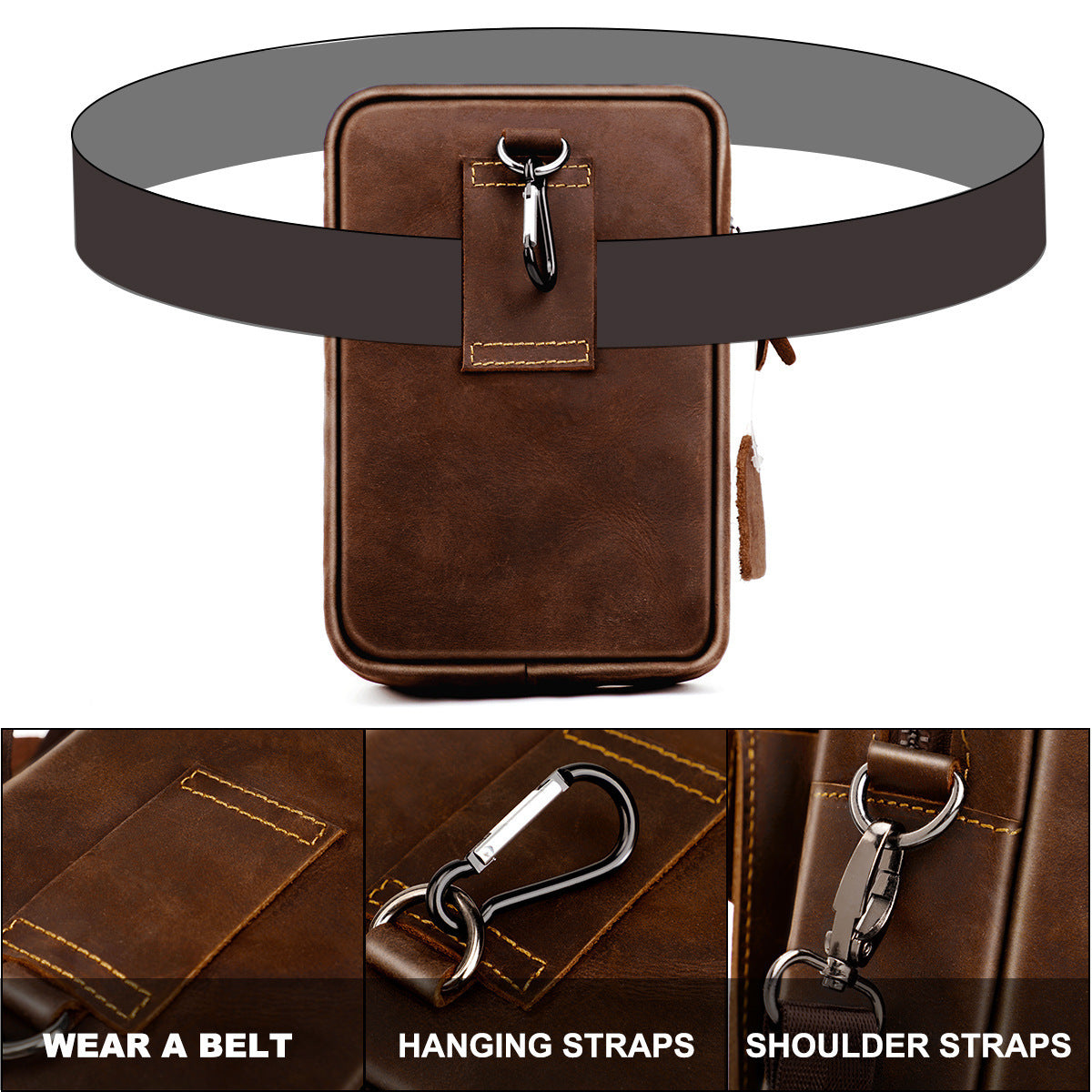 Men's Retro Cowhide Crazy Horse Leather Mobile Men's Messenger Bags