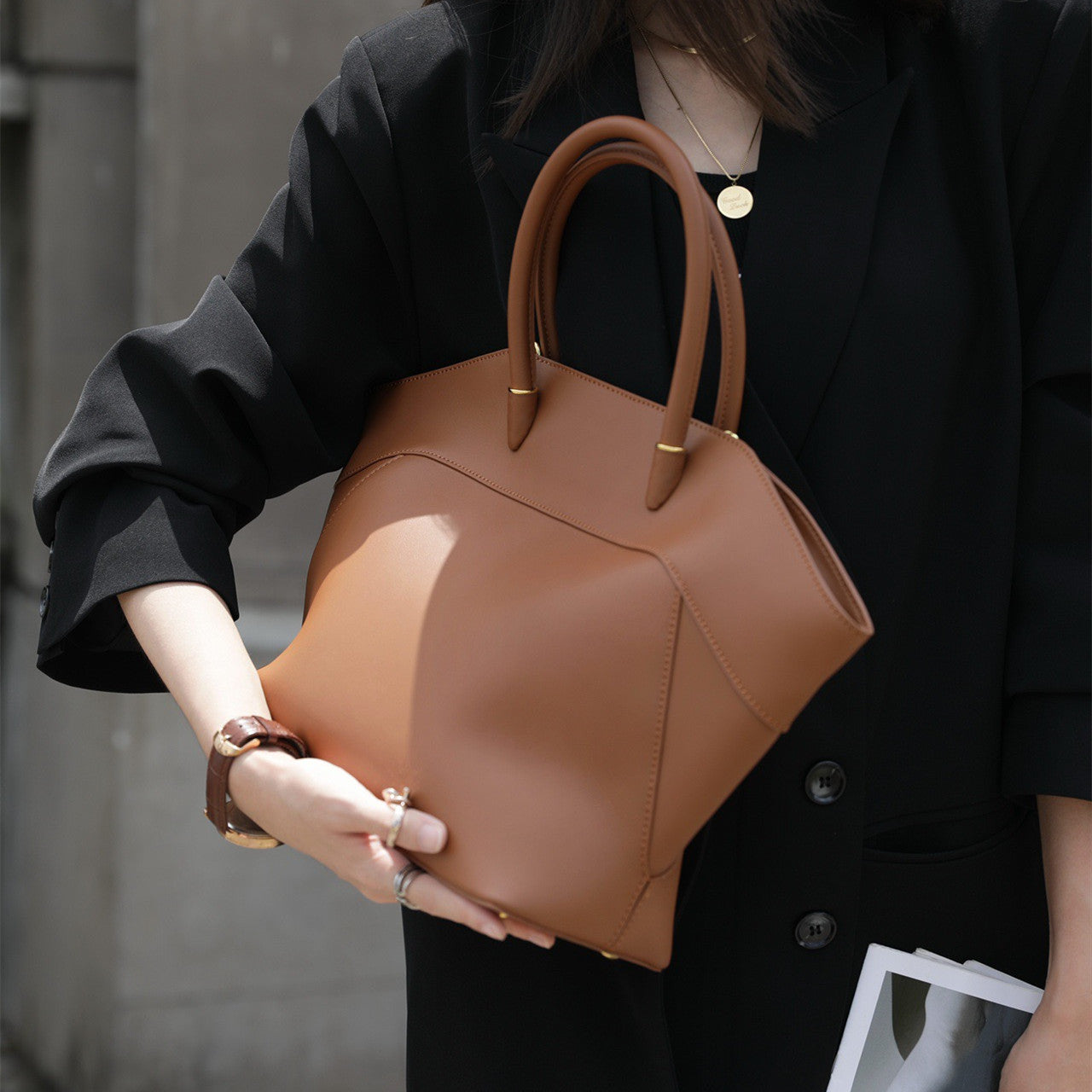 Women's Niche Wings Style Temperament Commute Cowhide Handbags