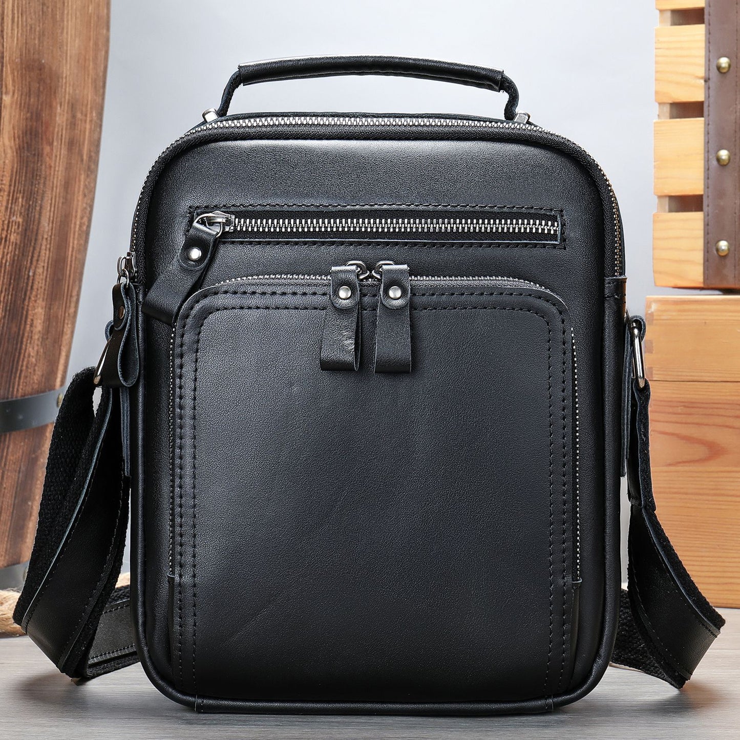 Genuine Cowhide Leather Retro Crazy Horse Men's Shoulder Bags