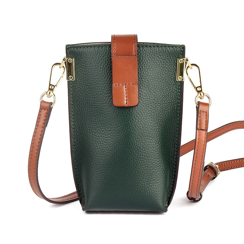 Women's Layer Cowhide Simple Cell Contrast Color Phone Bags