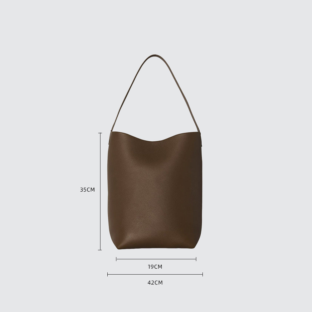 Cowhide Lychee Pattern Large Capacity Commuter Bucket Bags