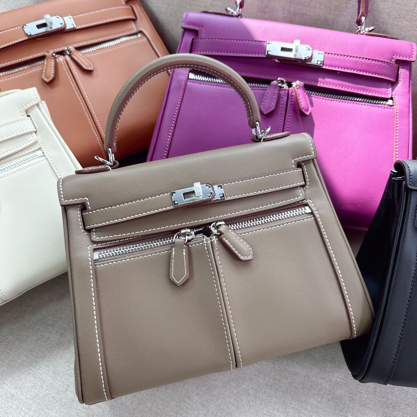Top Layer Cow Leather Wide Strap Handbags