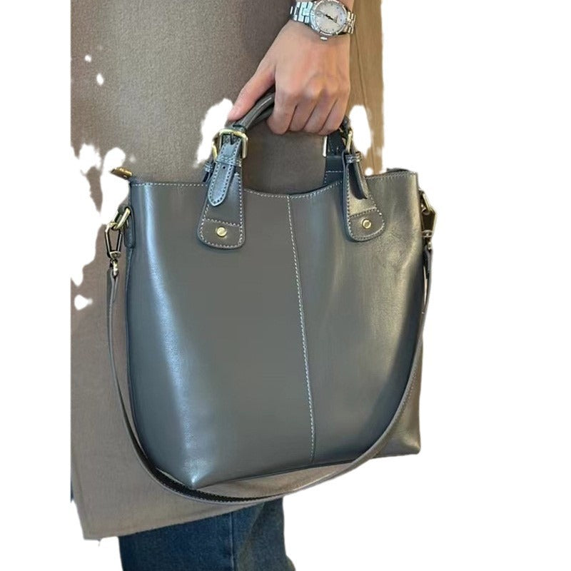 Women's Classic Vegetable Basket Genuine Leather Large Capacity Bucket Bags