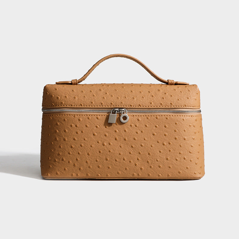 Genuine Leather Ostrich Grain Lunch Box Small Square Bags