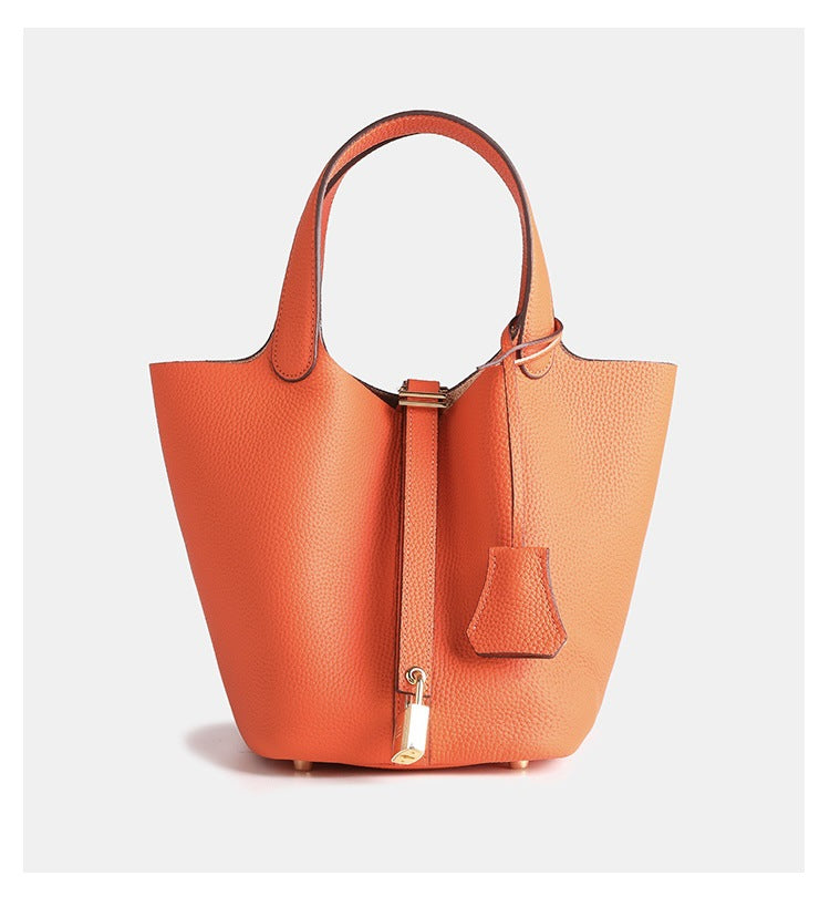 Women's High Quality Vegetable Basket First Layer Cowhide Portable Commuter Bucket Bags