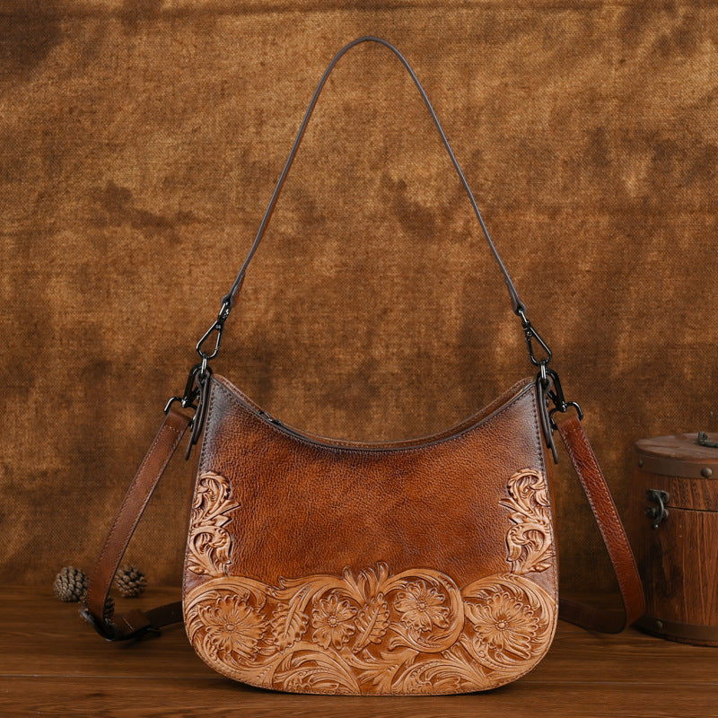 Women's Retro First Layer Cowhide Fashion Underarm Armpit Bags