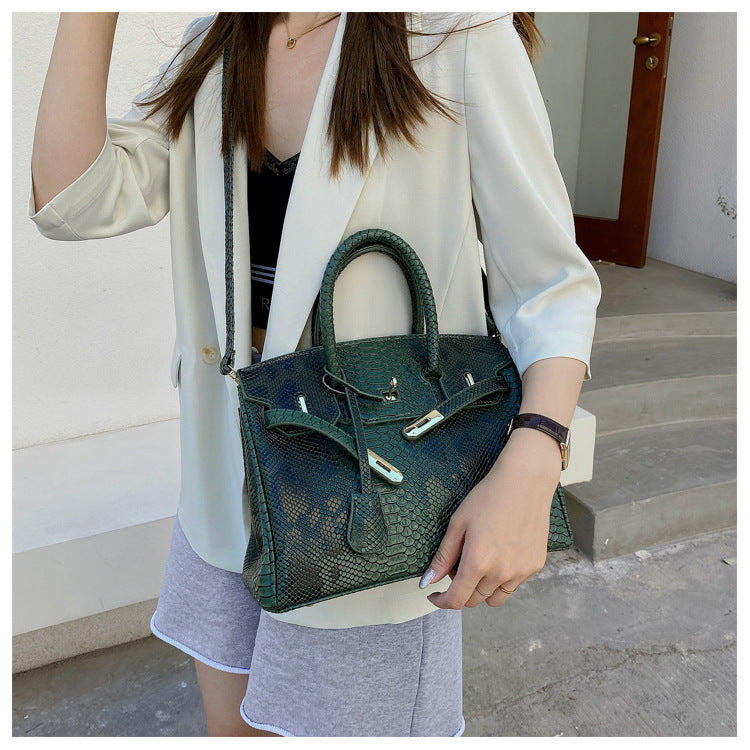 Women's Retro Snakeskin Pattern Kelly Trendy Large Shoulder Bags