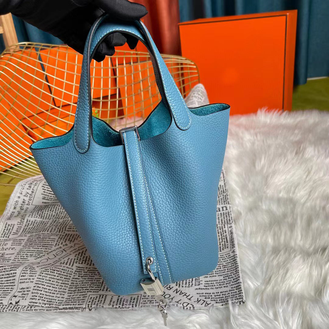 Women's Vegetable Basket Cowhide Handmade Wax Line Handbags