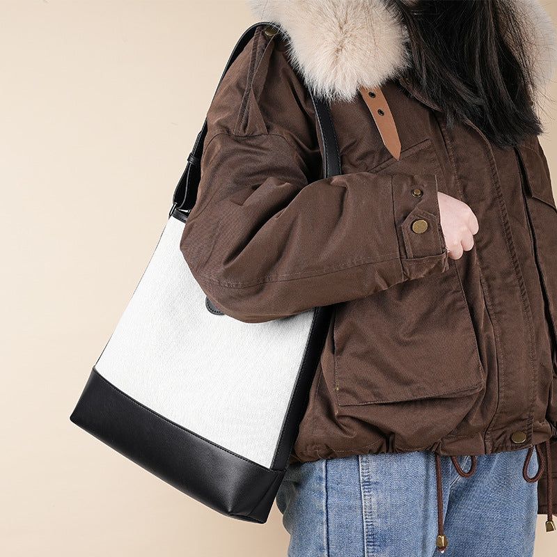 Women's Niche Genuine Leather Underarm Versatile Canvas Handbags