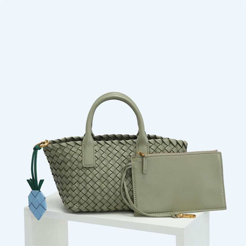 Women's Fashion Sheepskin Hand-woven Vegetable Basket Genuine Crossbody Bags