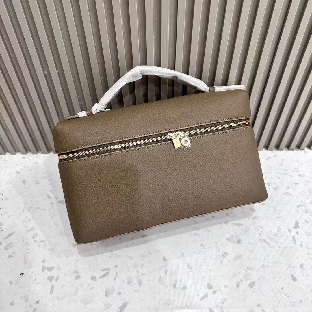 Women's Leather Lunch Box Lychee Pattern Cowhide Handbags