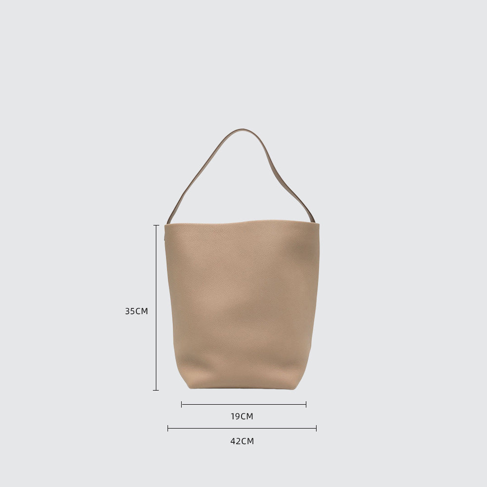 Cowhide Lychee Pattern Large Capacity Commuter Bucket Bags