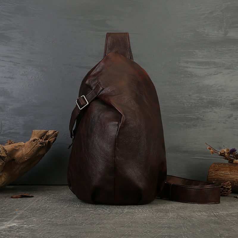 Women's & Men's & Summer Genuine Leather Head Layer Cowhide Handmade Men's Chest Bags