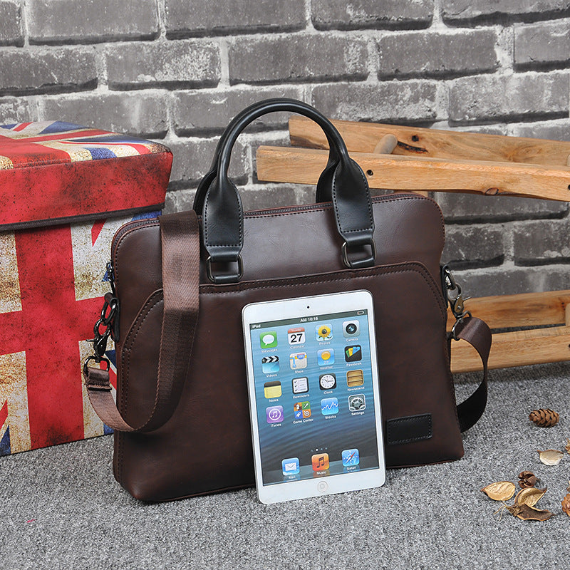 Men's Crazy Horse Leather Horizontal Retro Business Men's Handbags