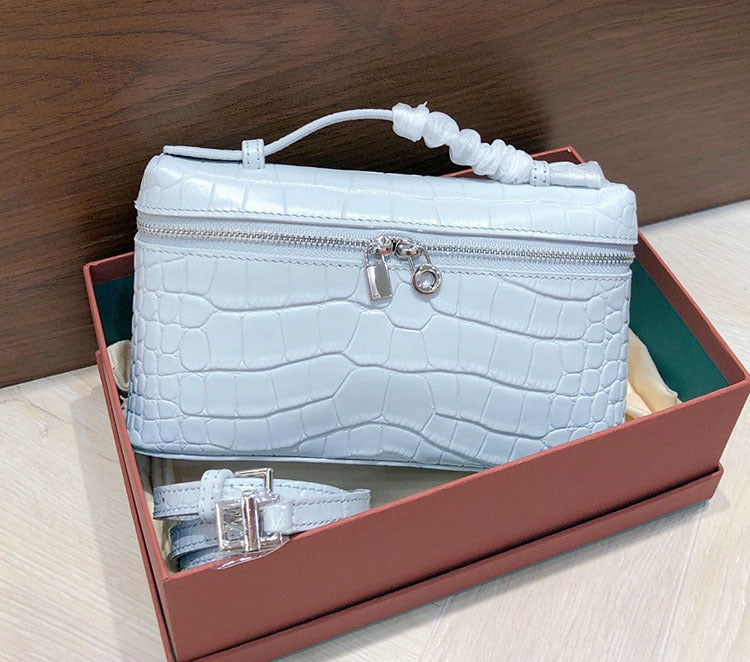 Layer Crocodile Pattern Cowhide Box Genuine Crossbody Bags