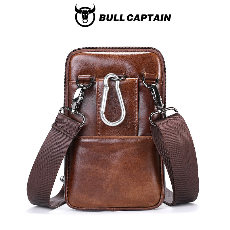Men's Bull Captain Leather Wear Mobile Pouch Men's Waist Packs