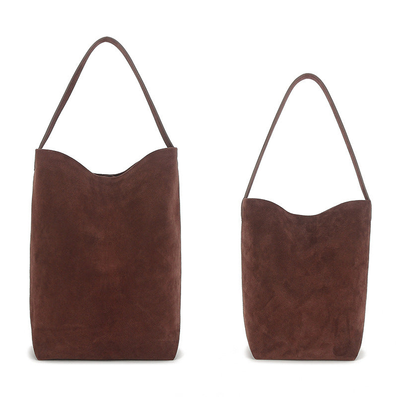 Soft Suede Cowhide Matte Leather Large Bucket Bags