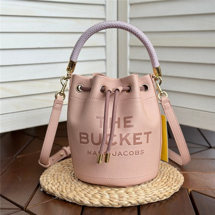 Genuine Leather Solid Color Fashion Advanced Bucket Bags