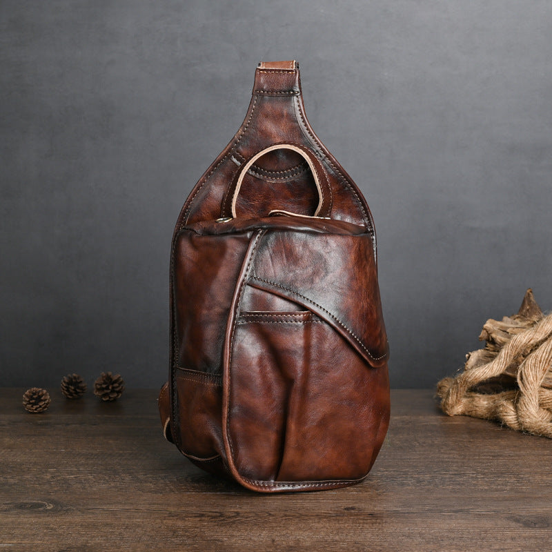 Vegetable Tanning Leather Hand-rub Color First Layer Cowhide Men's Chest Bags