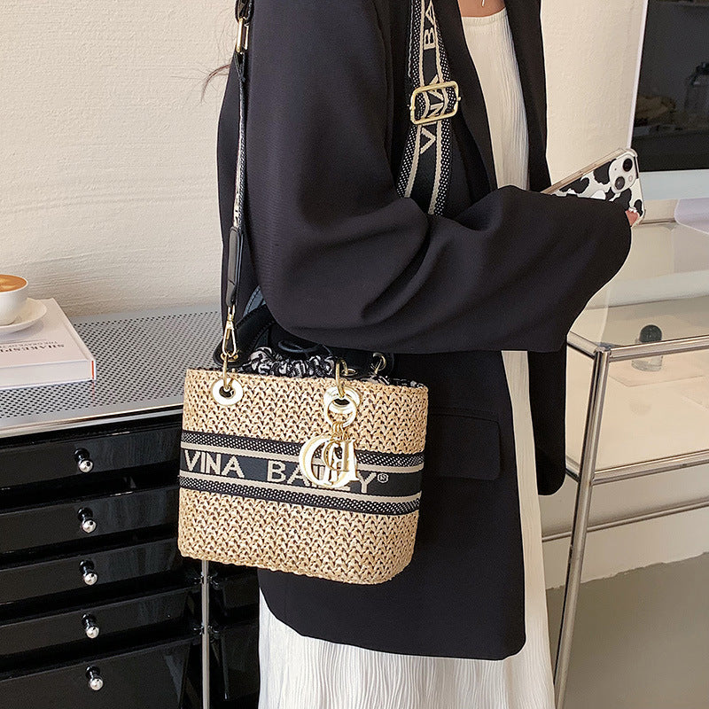 Women's Fashion Woven Wide Strap Beach Straw Handbags