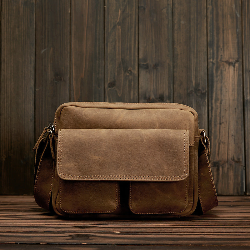Men's First Layer Cowhide Solid Color Genuine Leather Men's Messenger Bags
