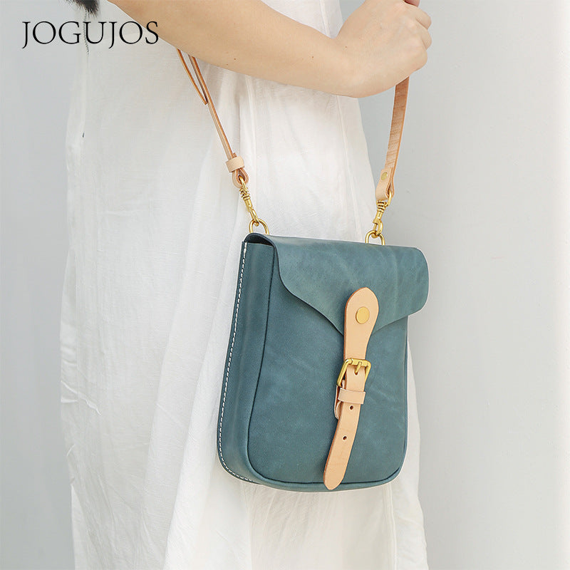 First Layer Cowhide Leather Contrast Color Phone Bags