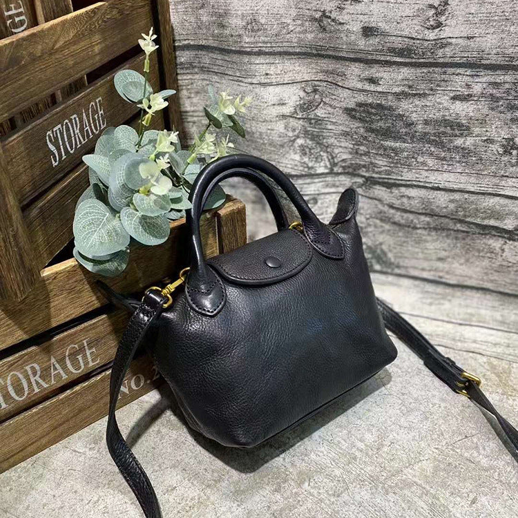 Women's French Minority Flap Dumpling Genuine Leather Crossbody Bags