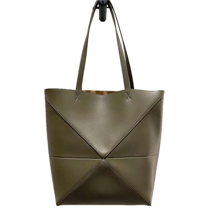 Women's Cowhide Folding Geometric Portable For Bucket Bags