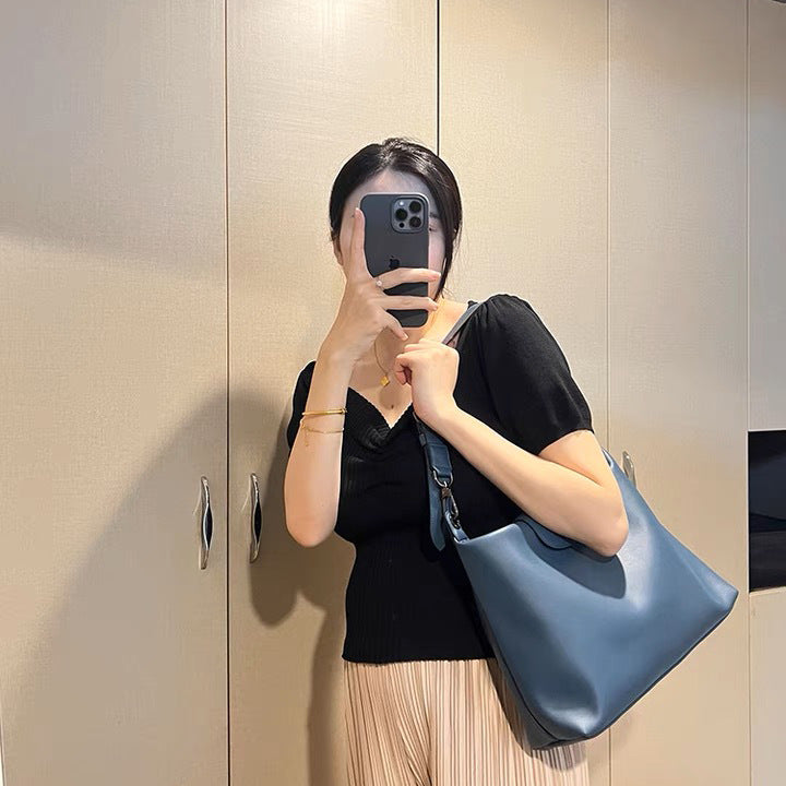 Women's Commuter Miracle Style Dragon Inlaid Underarm Wide Strap Cowhide Shoulder Bags