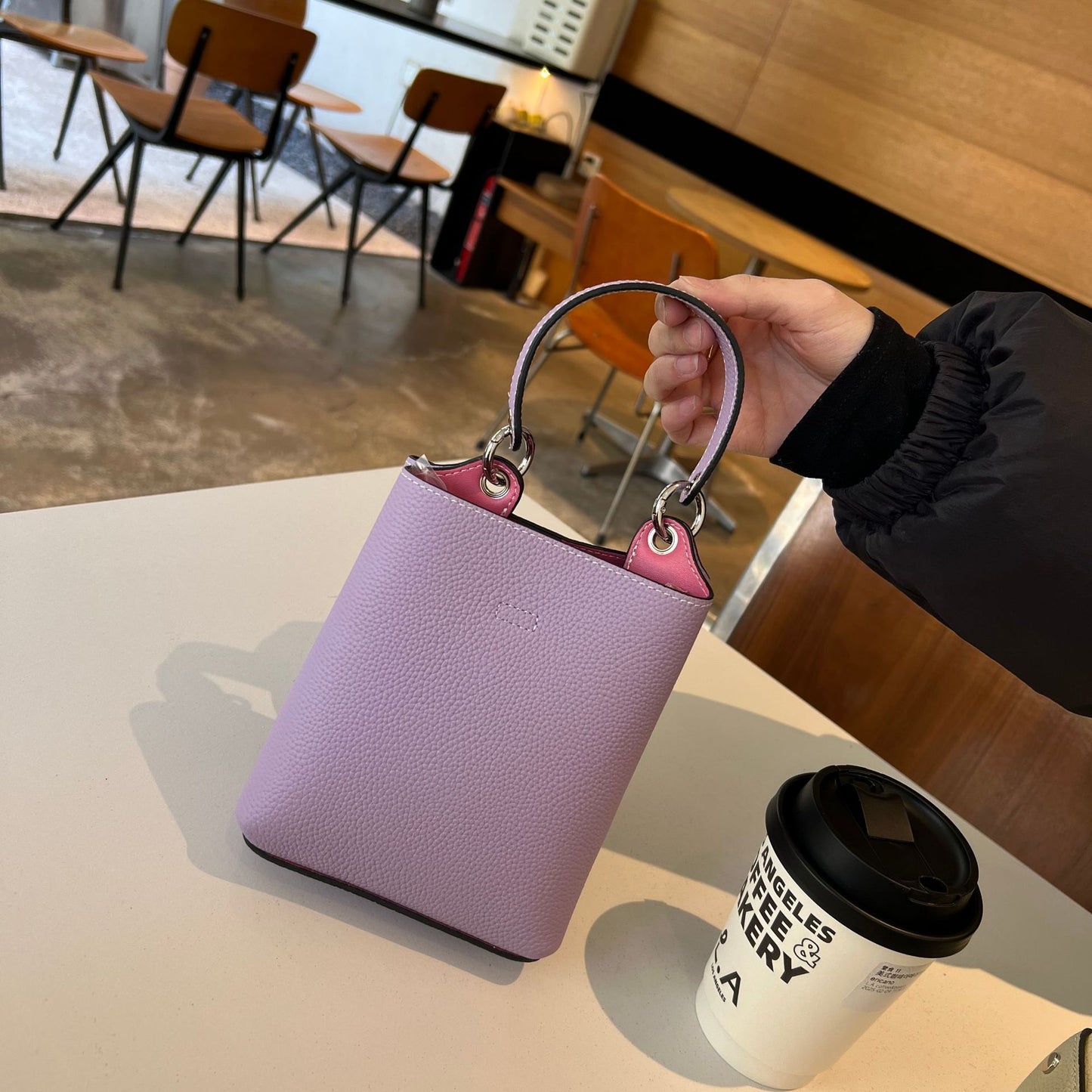 Women's Contrast Color Top Layer Leather Mini Phone Bags