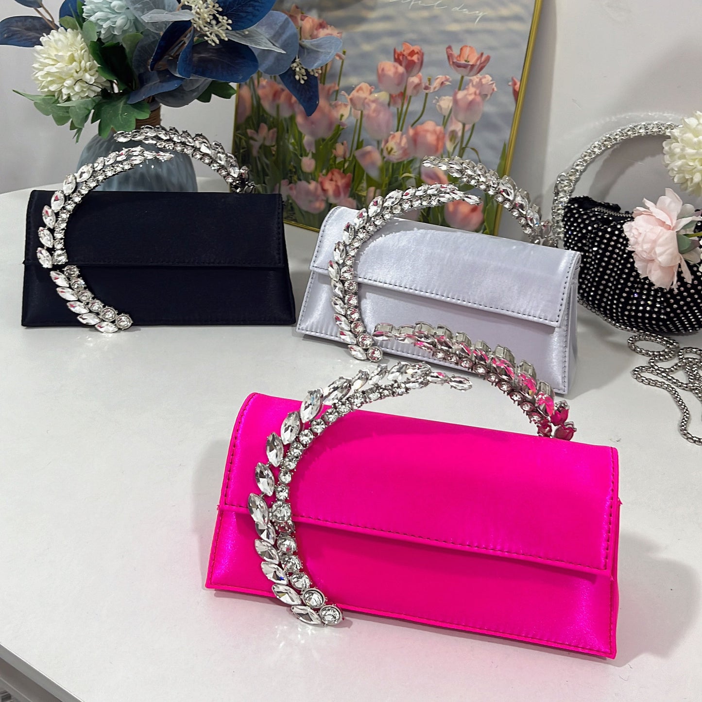 Women's Innovative Rhinestone Diamond Satin Dinner Small Square Bags