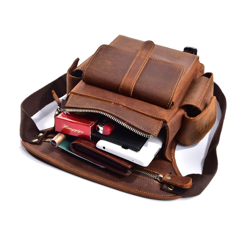 Men's Crazy Horse Leather Leggings Toe Cap Layer Men's Waist Packs