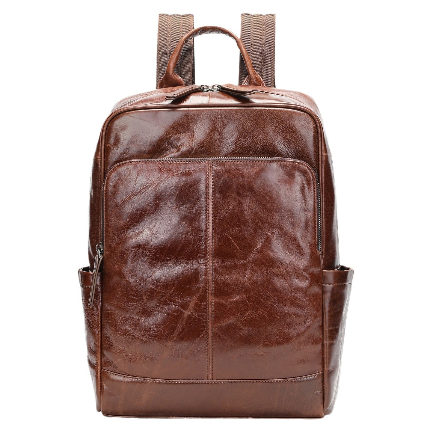 Men's Leather First Layer Cowhide Oil Wax Backpacks