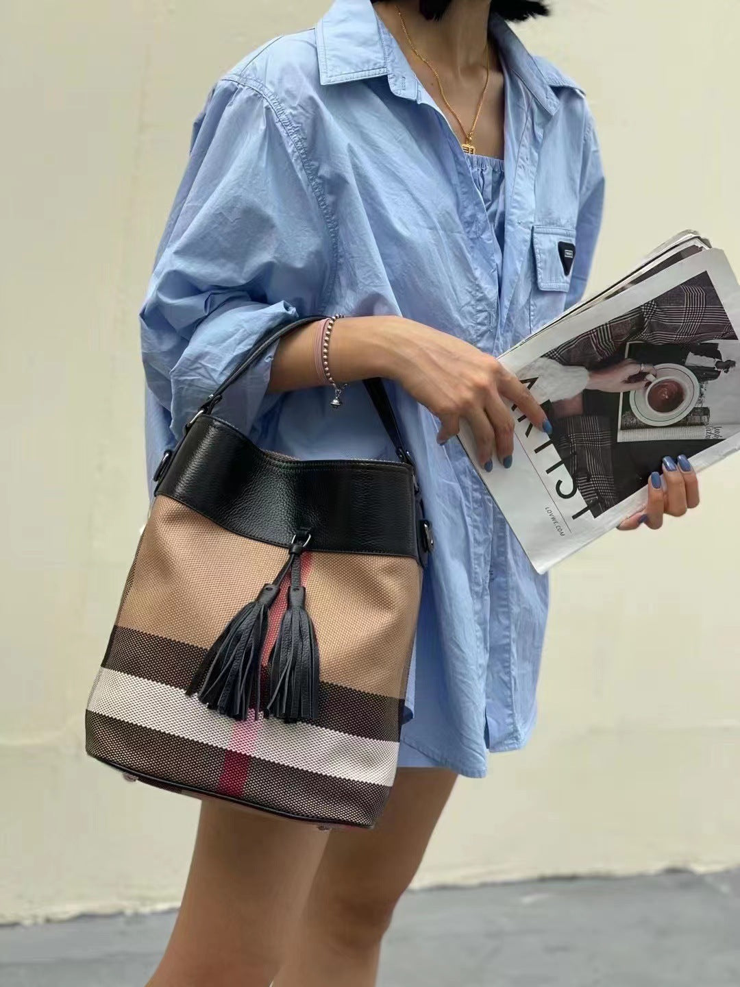 Women's Checked Portable Large Capacity Simple For Crossbody Bags